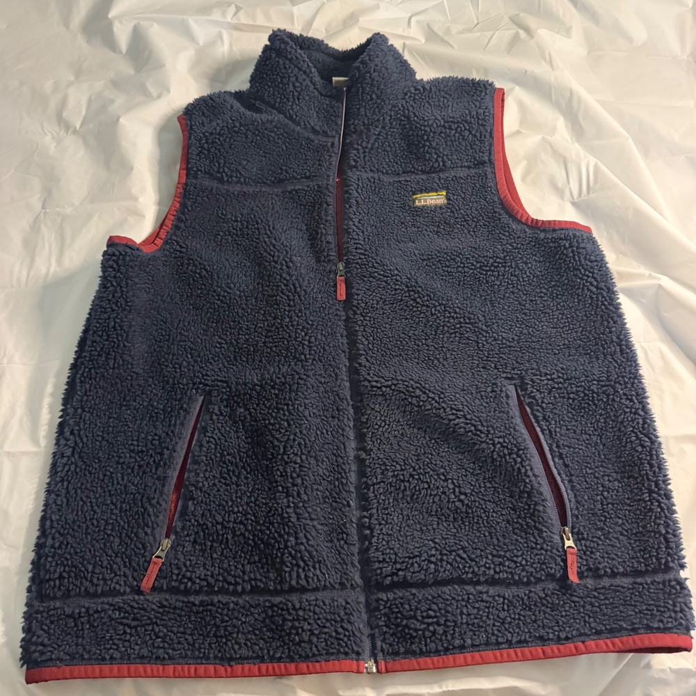 LL Bean Mens Mountain Pile Fleece Vest XXL Tall Navy Blue Sherpa Gorpcore